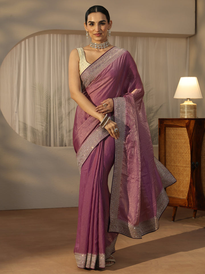 Libas Muave Tissue Saree with Embellished Border