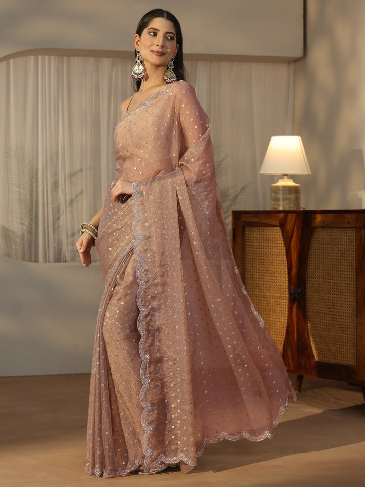 Libas Taupe Grey Embellished Tissue Saree