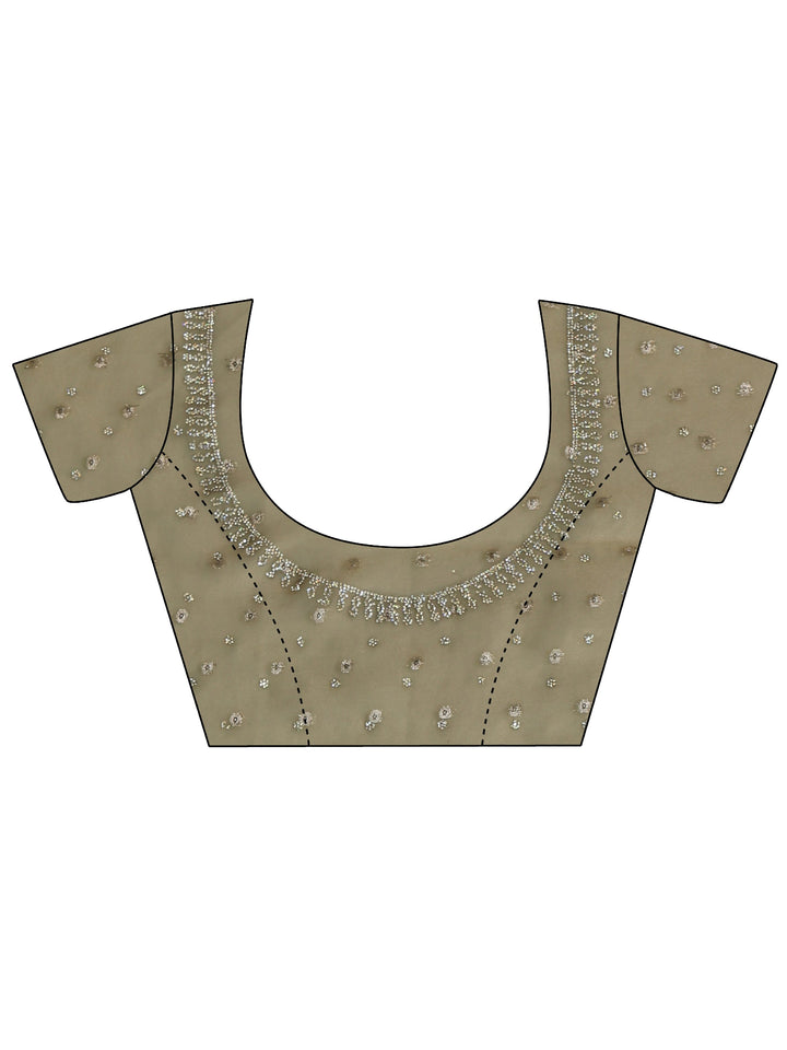 Libas Sage Green Embellished Tissue Saree with Scalloped Border