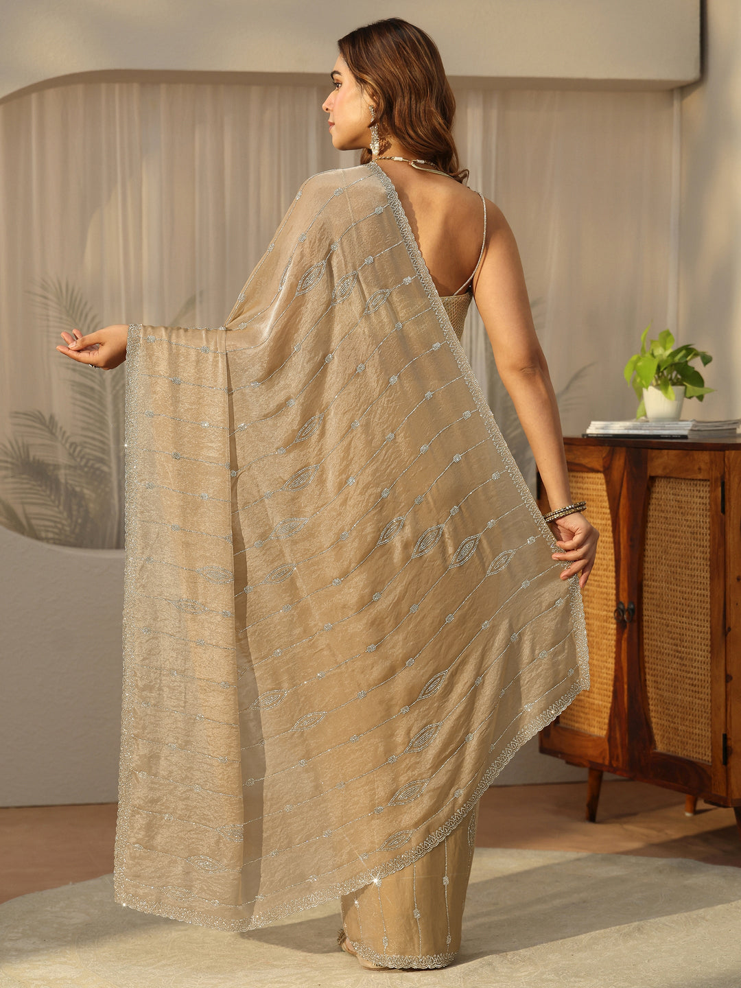 Libas Golden Embellished Tissue Saree
