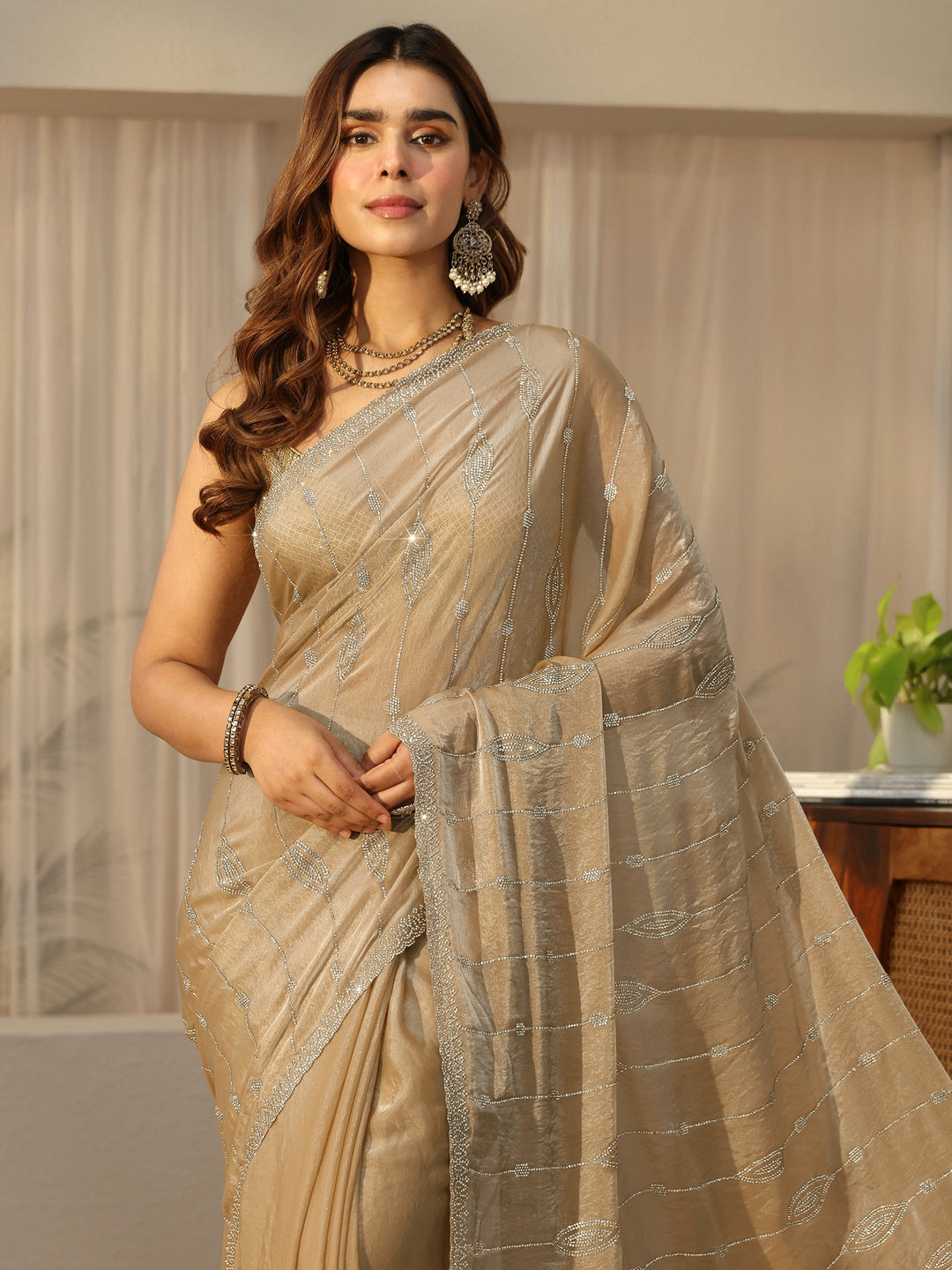 Libas Golden Embellished Tissue Saree