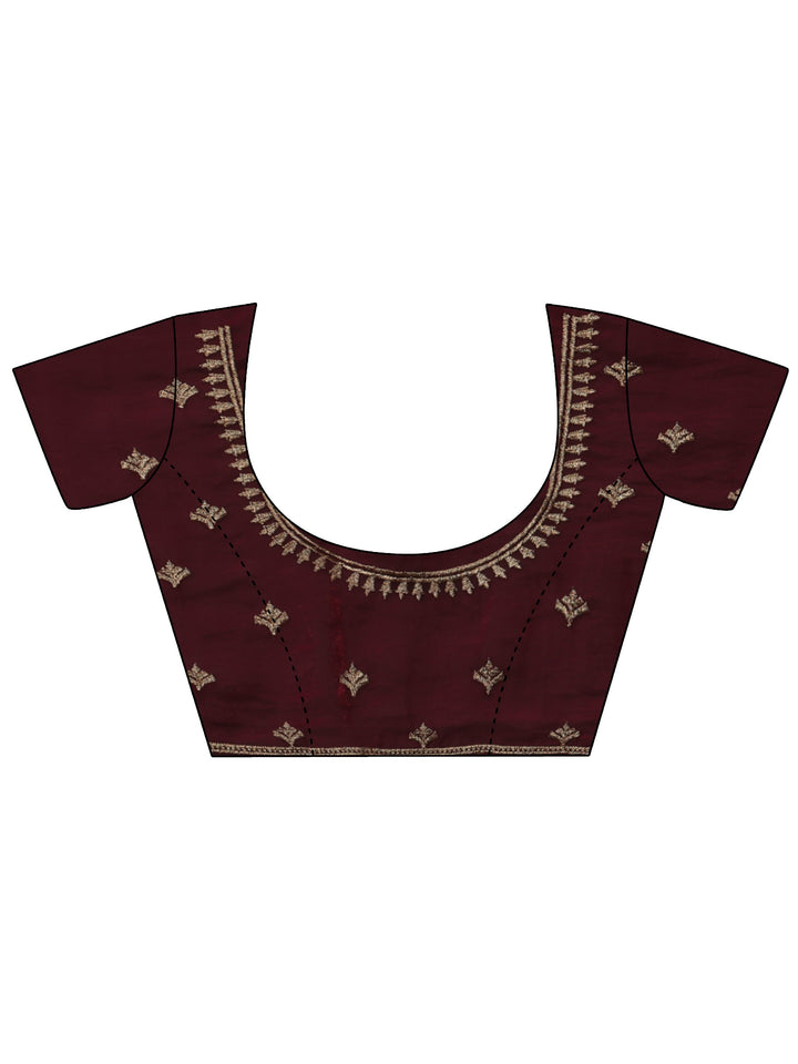 Libas Burgundy Floral Embellished Tissue Saree
