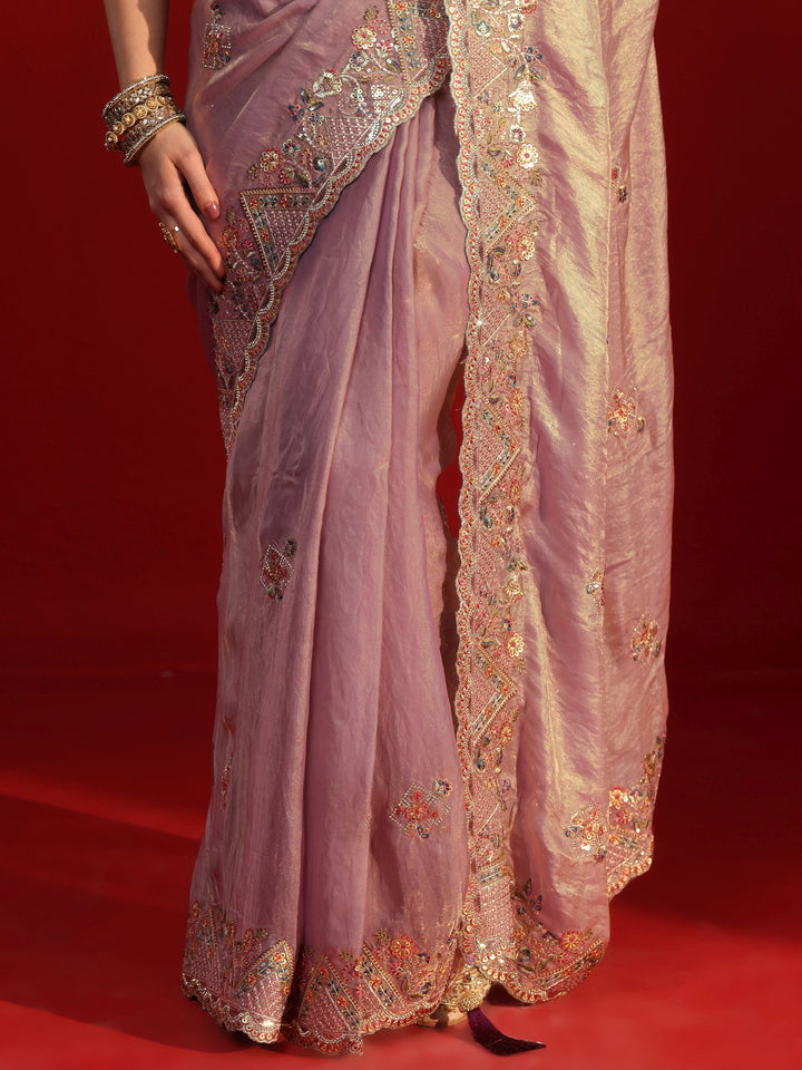 Libas Art Lavender Embroidered Sequinned Tissue Saree
