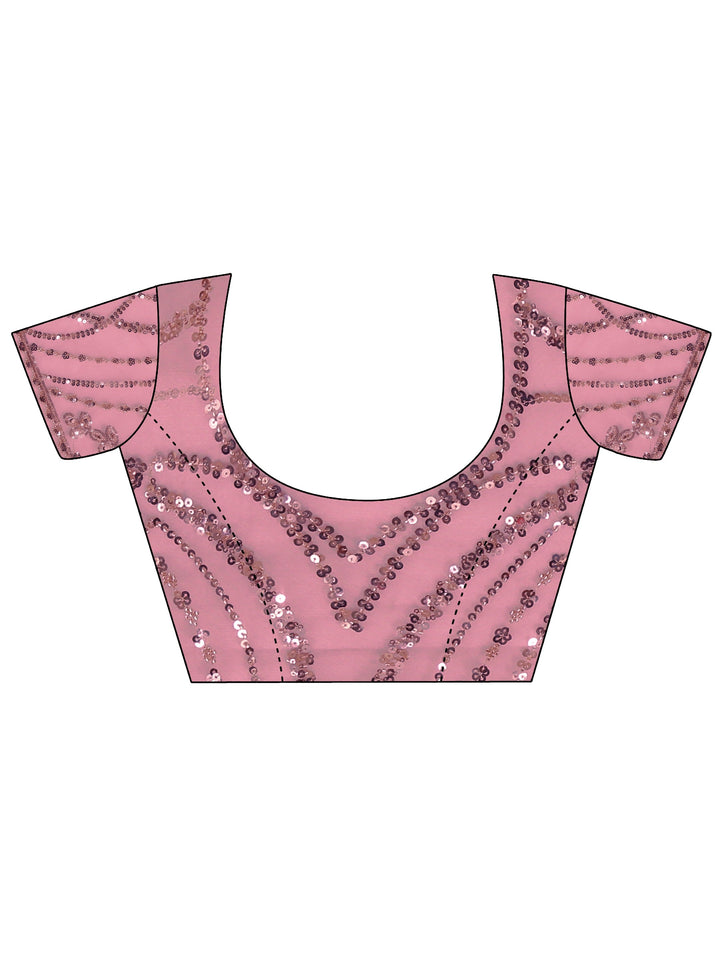 Libas Art Pink Sequin Embellished Net Saree with Scalloped Border