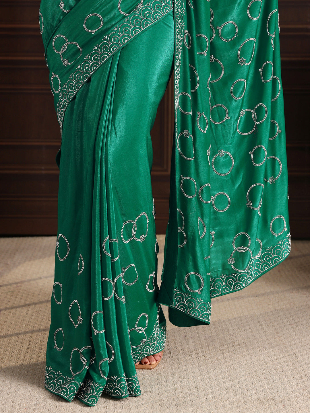 Libas Green Stone Work Embellished Satin Saree