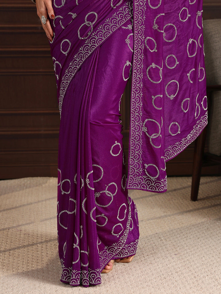 Libas Burgundy Stone Work Embellished Satin Saree