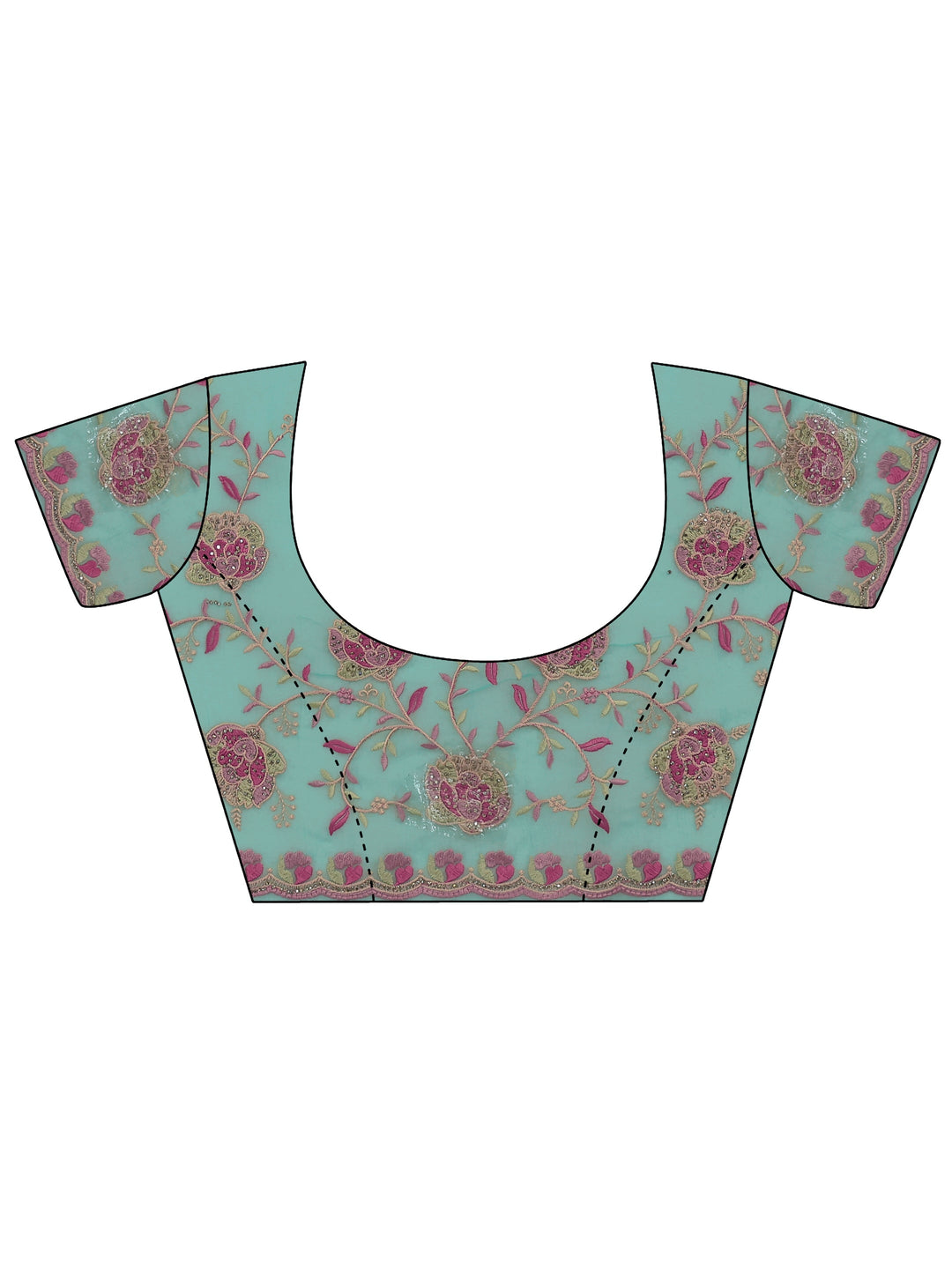 Libas Sea Green Floral Stone Work Embellished Tissue Saree