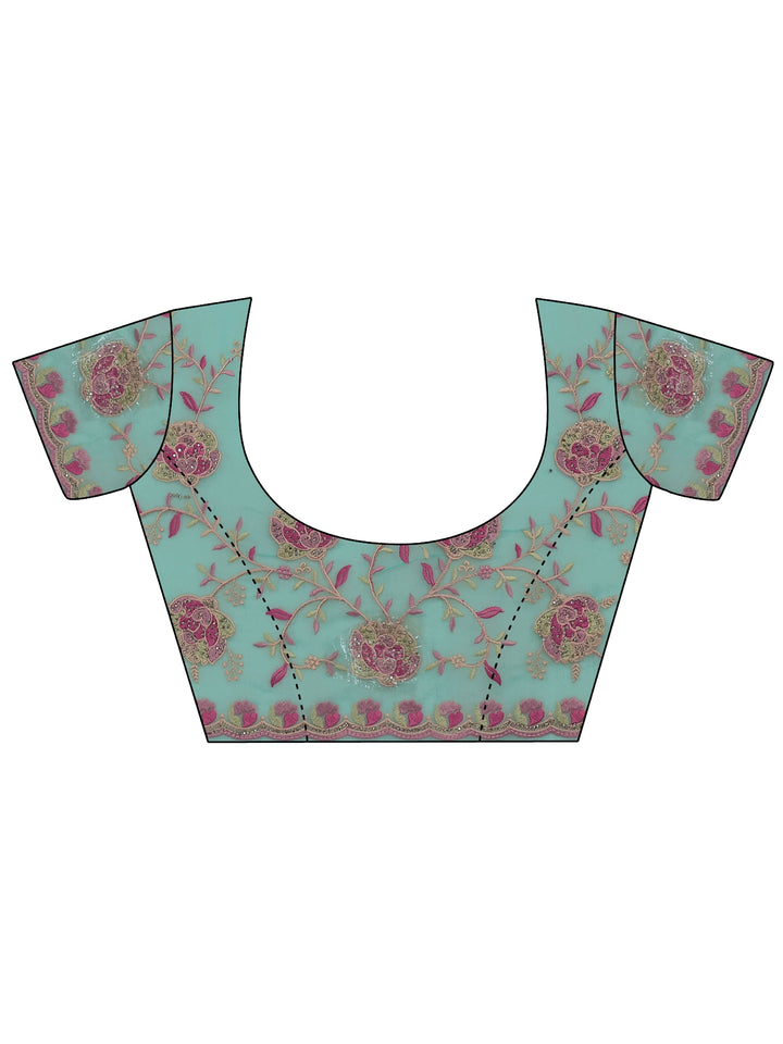 Libas Sea Green Floral Stone Work Embellished Tissue Saree