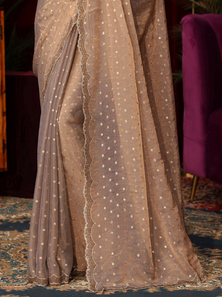 Libas Taupe Tissue Saree with Embellished Border
