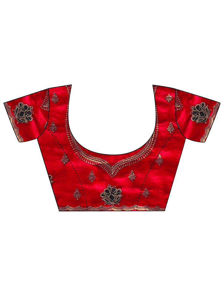 Libas Red Floral Stone Work Embellished Tissue Saree