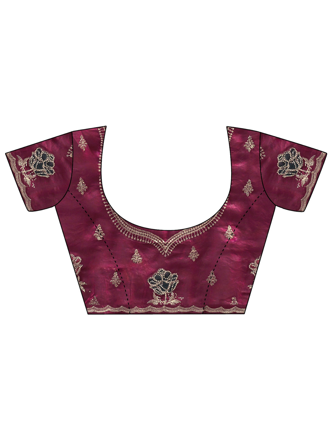 Libas Maroon Floral Stone Work Embellished Tissue Saree