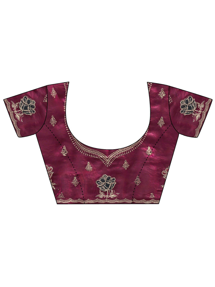 Libas Maroon Floral Stone Work Embellished Tissue Saree