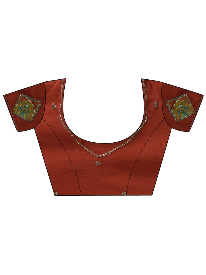 Libas Rust Brown Satin Saree with Applique Design