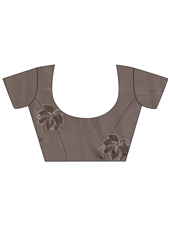 Libas Taupe Grey Floral Embellished Satin Saree