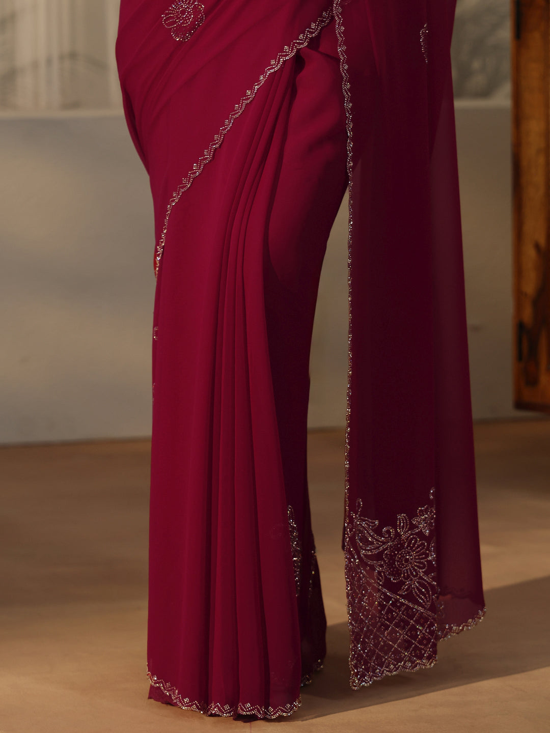 Libas Pink Floral Embellished Georgette Saree