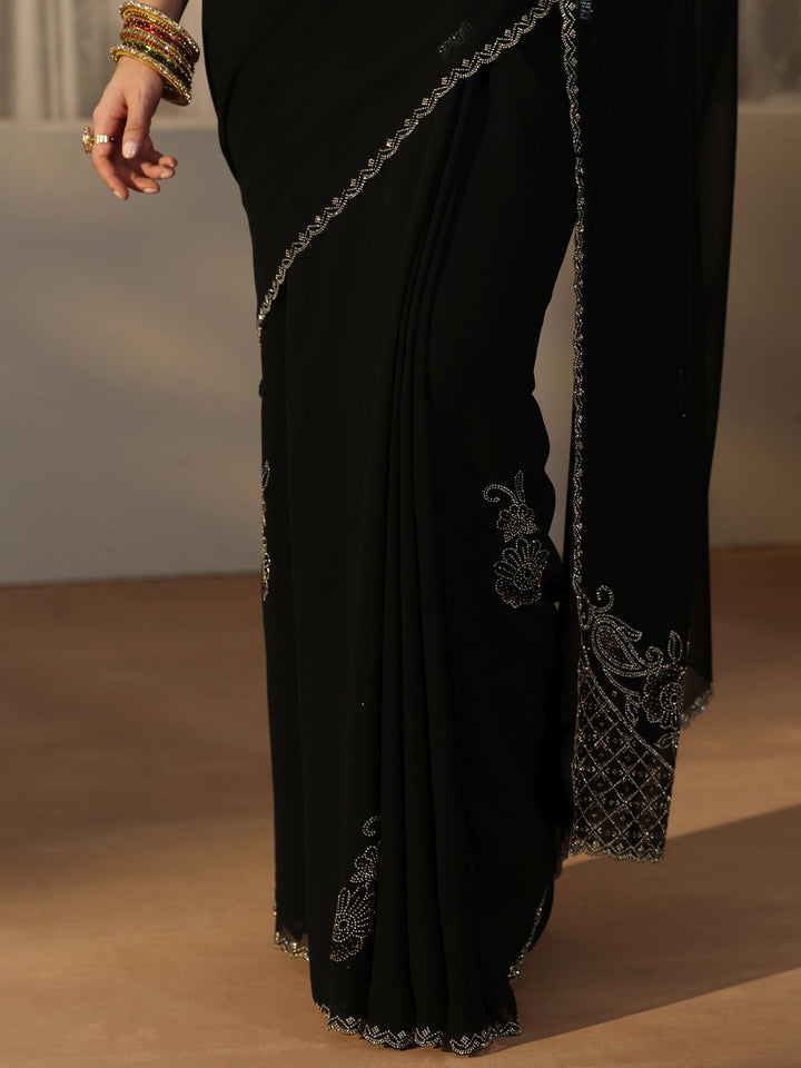 Libas Black Floral Embellished Georgette Saree