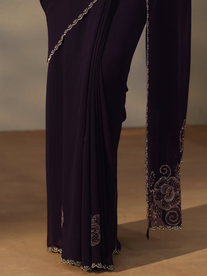Libas Plum Purple Floral Embellished Georgette Saree