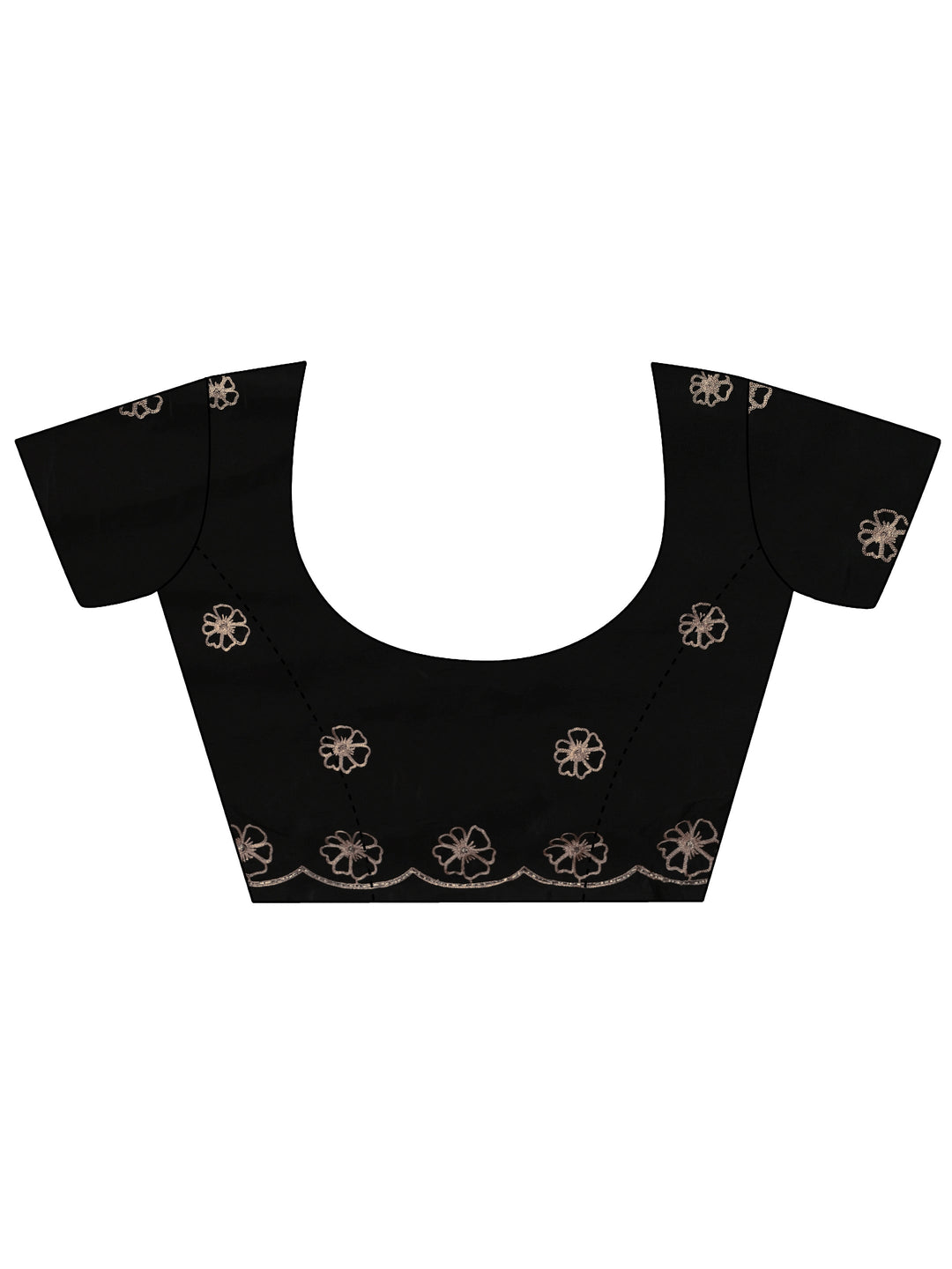 Libas Black Floral Embellished Satin Saree with Scalloped Border