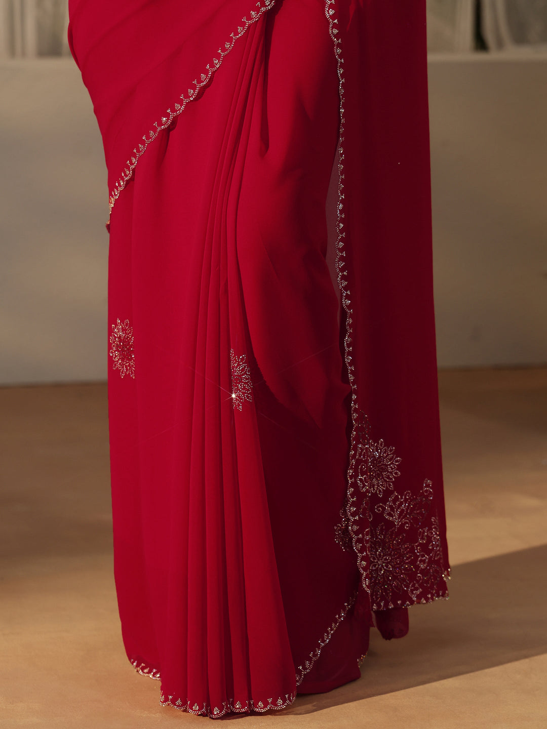 Libas Rose Red Floral Embellished Georgette Saree