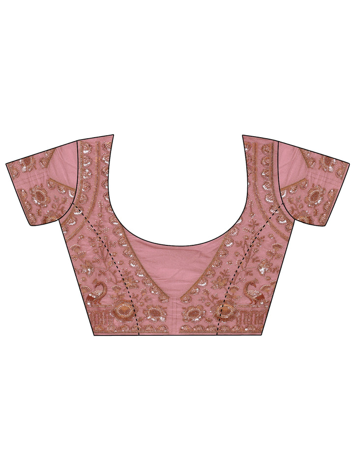 Libas Art Cerise Pink Floral Embellished Tissue Saree