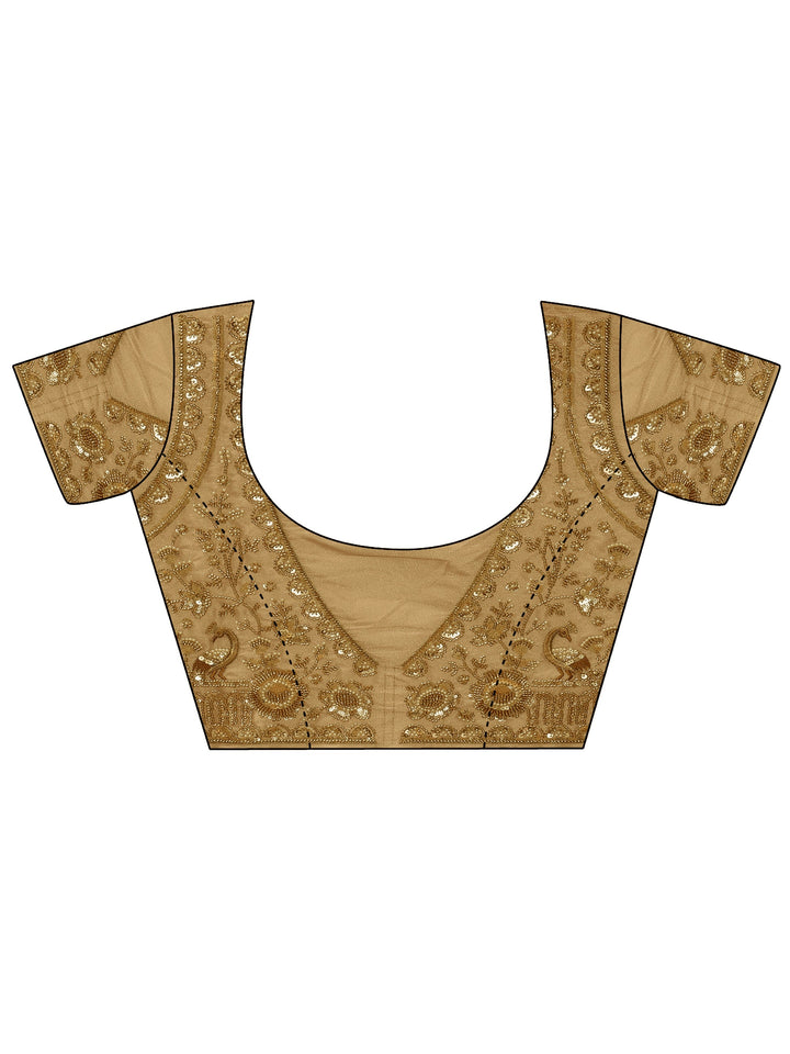 Libas Art Golden Floral Embellished Tissue Saree