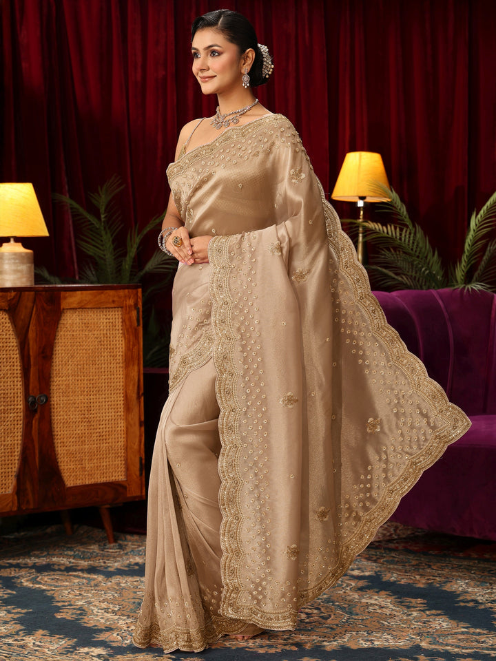 Libas Art Gold Floral Embellished Silk Blend Saree