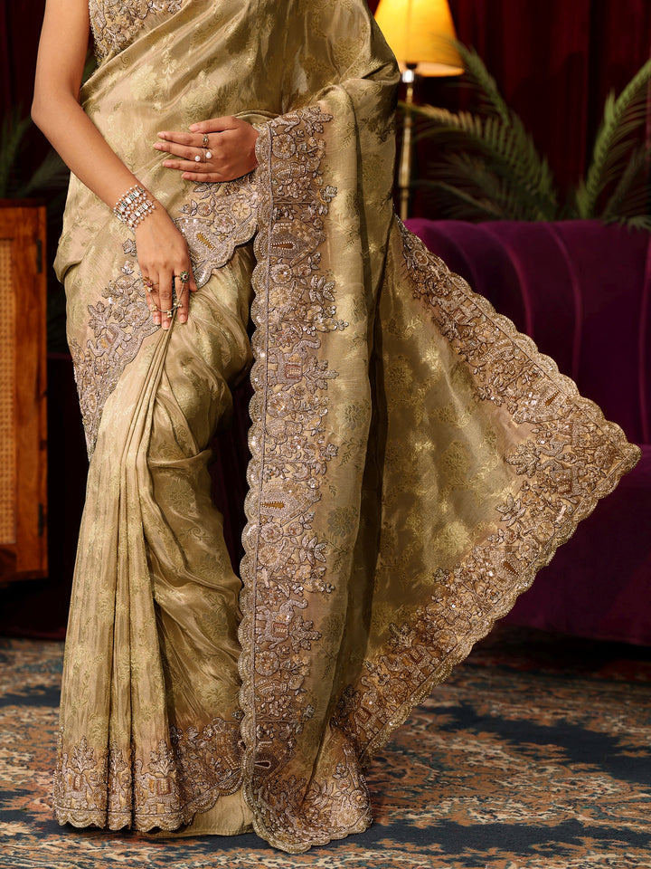 Libas Art Green Floral Woven Design Silk Blend Saree