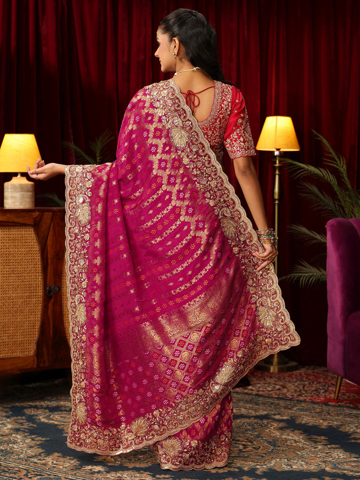Libas Art Pink Woven Design Silk Blend Saree with Embellished Border