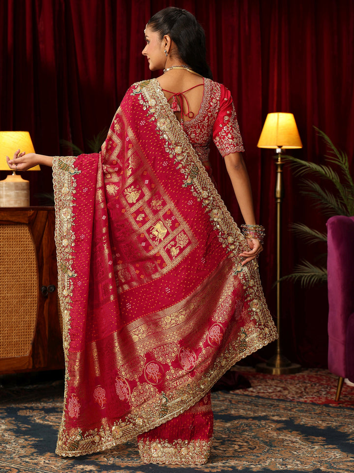 Libas Art Red Gharchola Woven Design Silk Blend Saree
