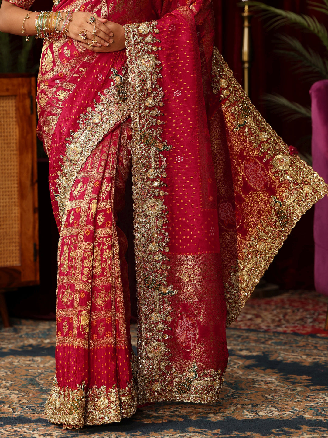Libas Art Red Gharchola Woven Design Silk Blend Saree