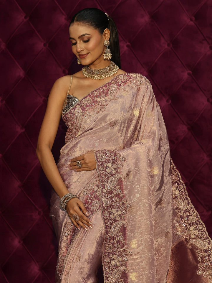 Libas Art Vintage Pink Embellished Border Silk Blend Saree
