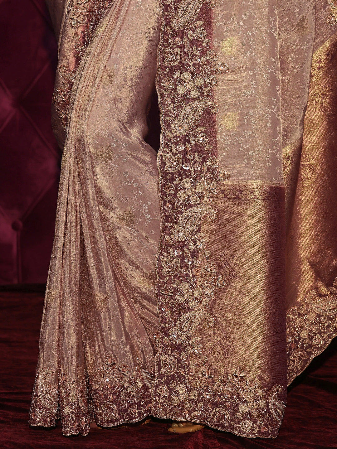 Libas Art Vintage Pink Embellished Border Silk Blend Saree