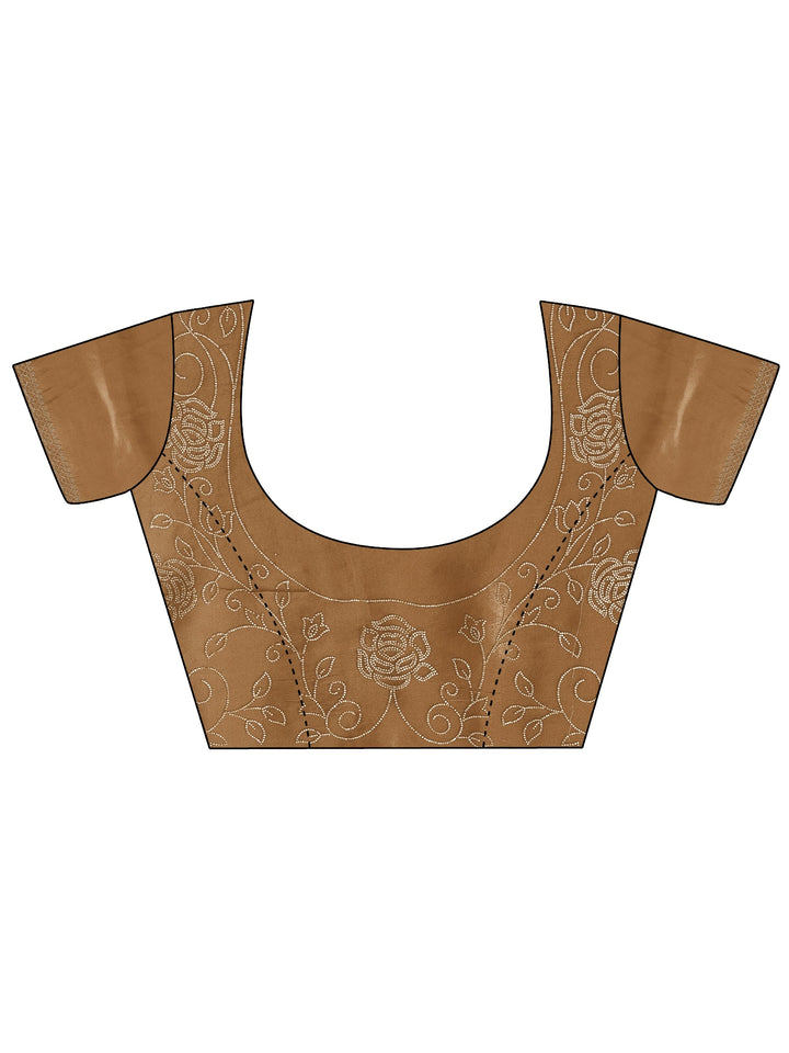 Libas Art Taupe Brown Floral Stone Work Satin Saree