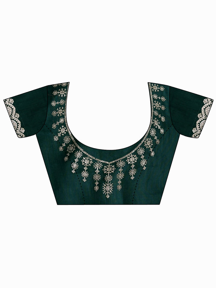 Libas Dark Green Floral Embellished Tissue Saree