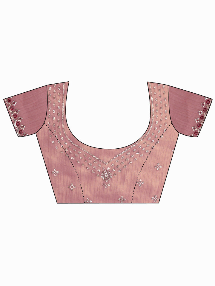 Libas Pink Stone Work Embellished Tissue Saree
