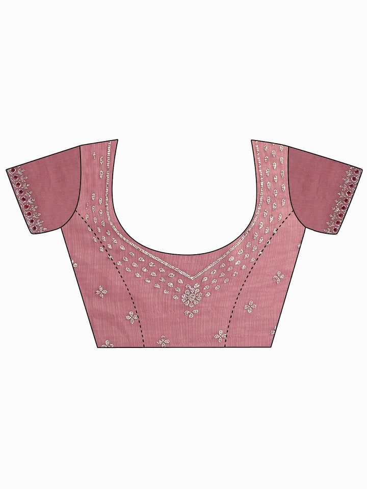 Libas Pink Floral Embroidered Tissue Saree