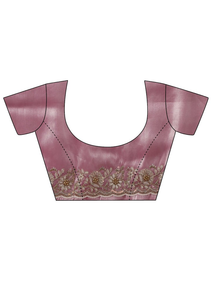 Libas Pink Floral Embroidered Tissue Saree
