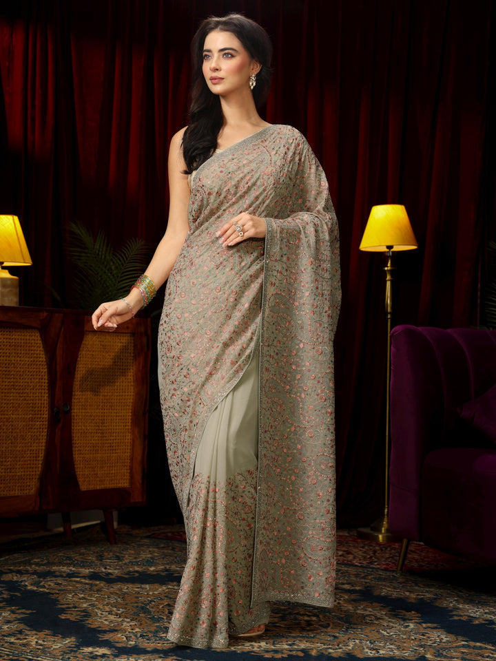 Libas Green Paisley Embroidered Georgette Saree