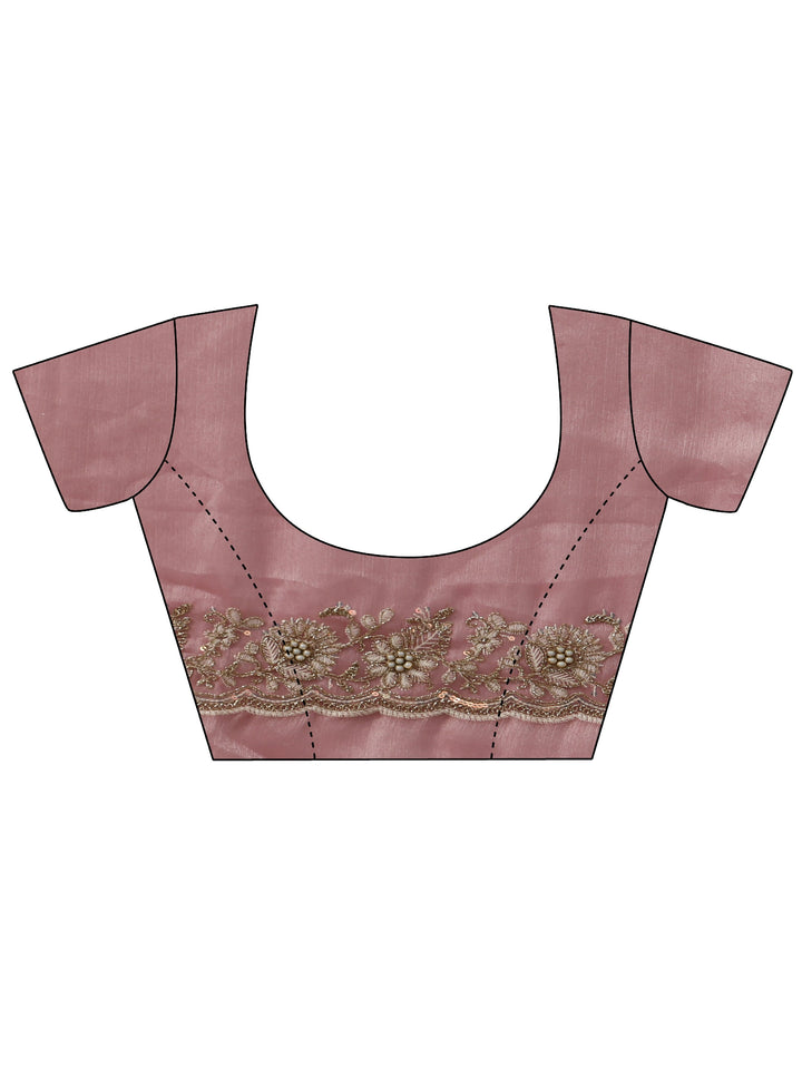 Libas Dusty Pink Floral Embroidered Tissue Saree