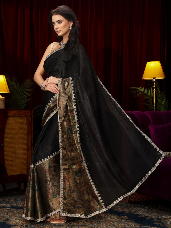 Libas Black Stone Work Embellished Tissue Saree