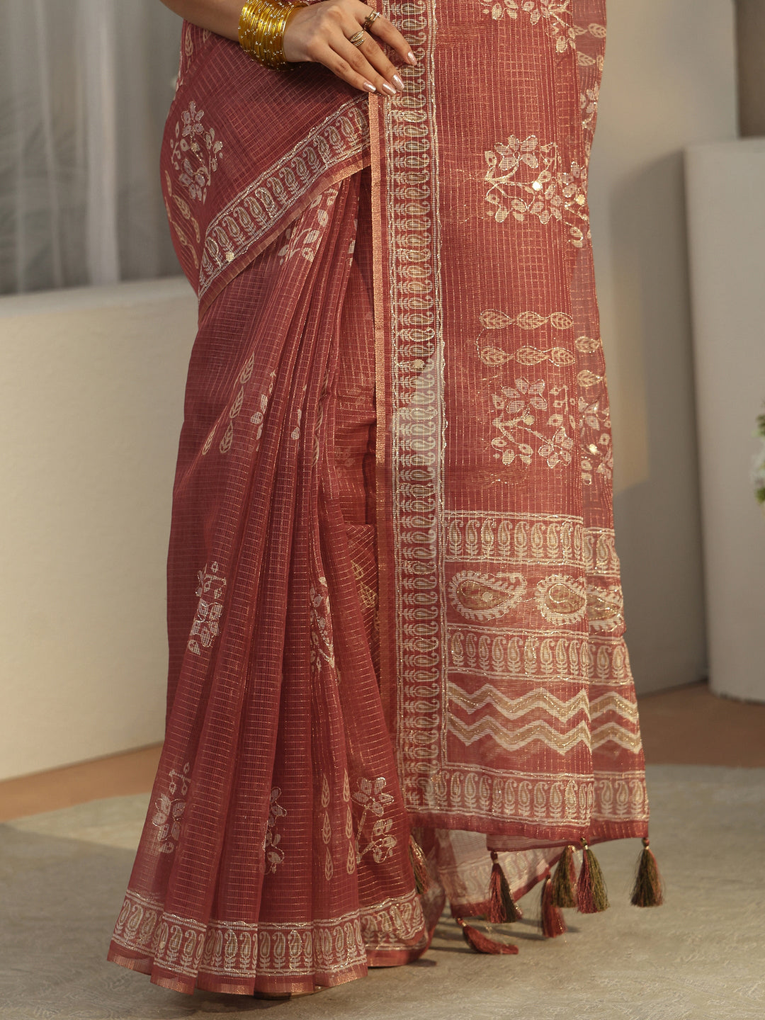 Libas Mauve Floral Printed Silk Blend Saree