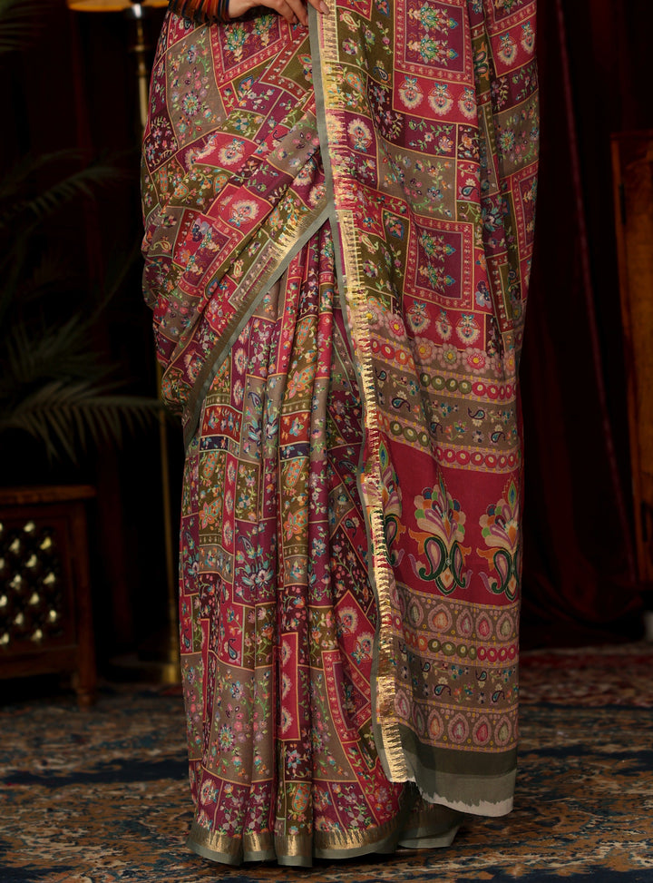 Libas Multi Coloured Floral Printed Silk Blend Saree