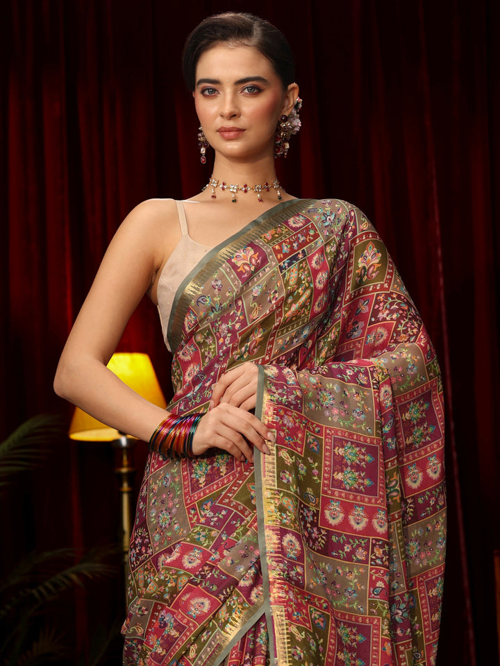 Libas Multi Coloured Floral Printed Silk Blend Saree