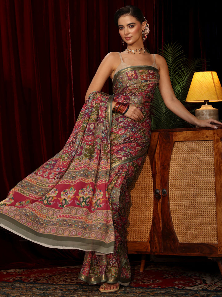 Libas Multi Coloured Floral Printed Silk Blend Saree