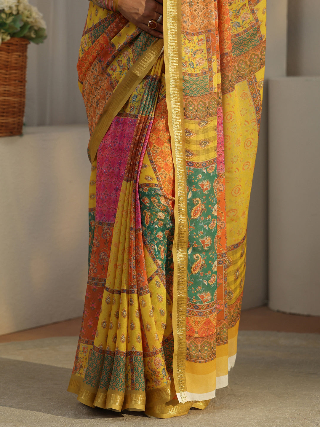 Libas Multi Colour Ethnic Printed Silk Blend Saree