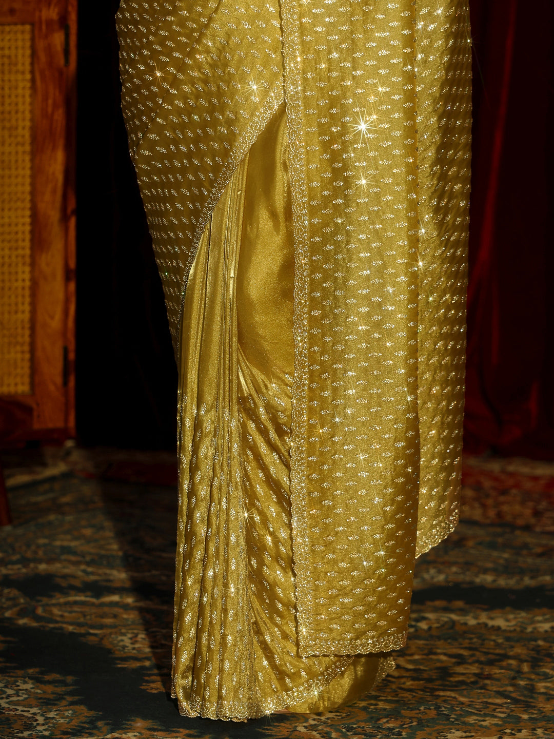 Libas Art Mustard Embellished Tissue Saree