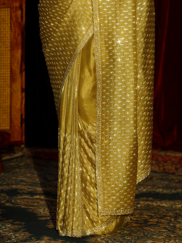 Libas Art Mustard Embellished Tissue Saree