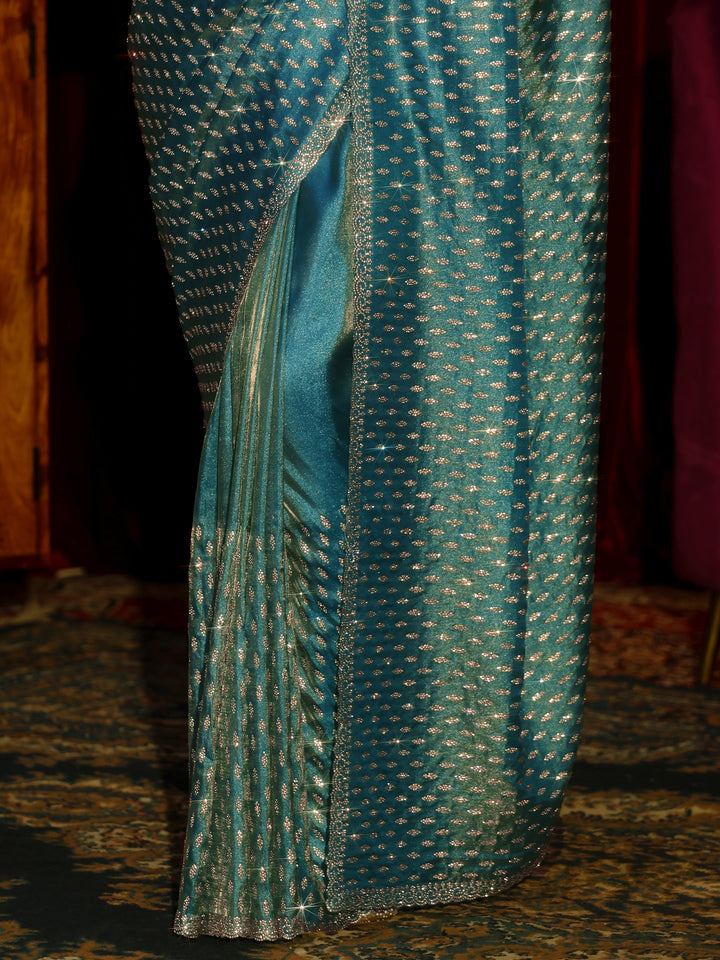 Libas Art Blue Embellished Tissue Saree