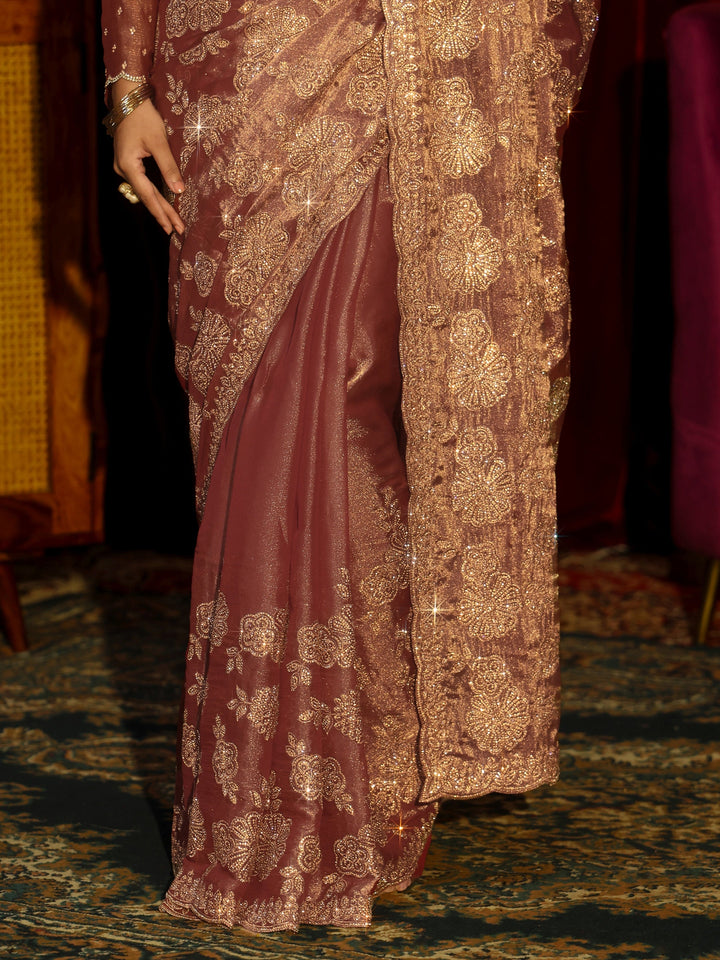 Libas Art Mauve Stone Work Embellished Tissue Saree