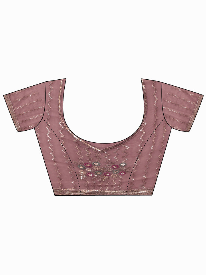 Libas Art Pink Chevron Sequin Embellished Tissue Saree